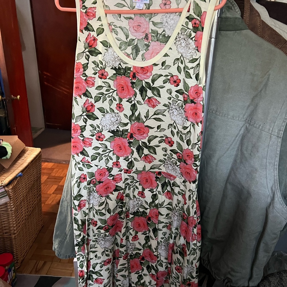 LuLaRoe Floral Midi Dress in Pink and Green